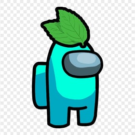 HD Cyan Light Blue Among Us Crewmate Character With Leaf Hat PNG