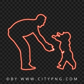 HD Father With Child, Son Red Neon Silhouette PNG