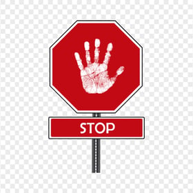 HD White Hand Print On Red Stop Traffic Sign PNG