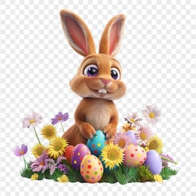 Transparent HD Lovely Rabbit with Colorful Easter Eggs