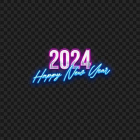 2024 Happy New Year Neon Style Text FREE PNG