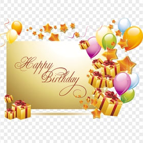 HD Beautiful Golden Happy Birthday Greeting Card PNG