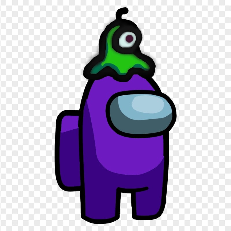 HD Purple Among Us Crewmate Character With Brain Slug Hat PNG
