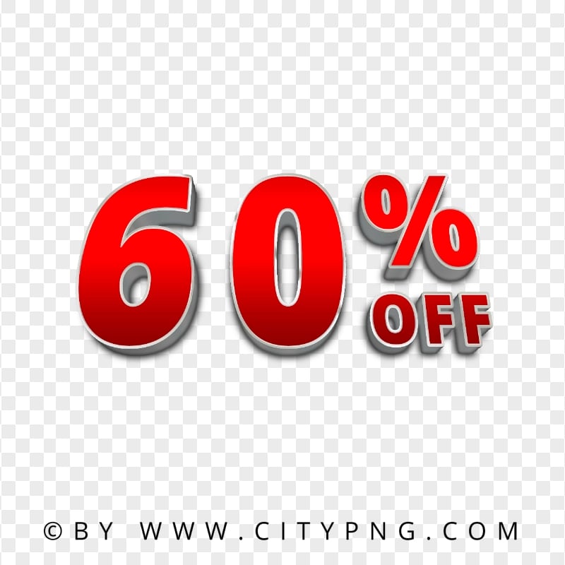 Red 60 Percent OFF 3D Text Sign Logo PNG