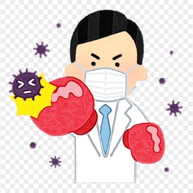 Doctor With Box Gloves Fight Corona Covid Cartoon