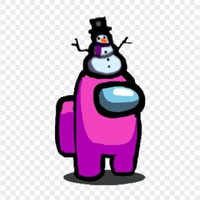 HD Among Us Pink Crewmate Character With Snowman Hat PNG