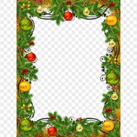 HD Pine Branches Christmas Decorated Frame PNG