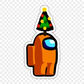 HD Orange Among Us Crewmate Character With Christmas Tree Hat Stickers PNG