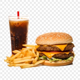 HD PNG Double Cheeseburger with Finger Chips and Coke