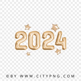 Golden 2024 With Stars Balloons Style No Background PNG