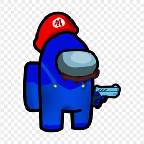 HD Super Mario Dark Blue Among Us Crewmate Character Hold Gun PNG