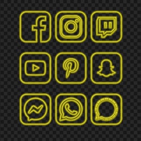 HD Yellow Neon Social Media Square Icons PNG