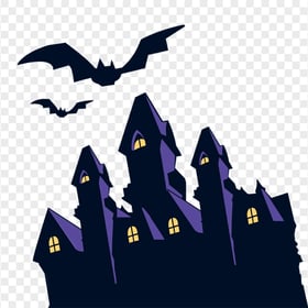 HD Halloween Castle & Flying Bats Silhouettes Clipart PNG