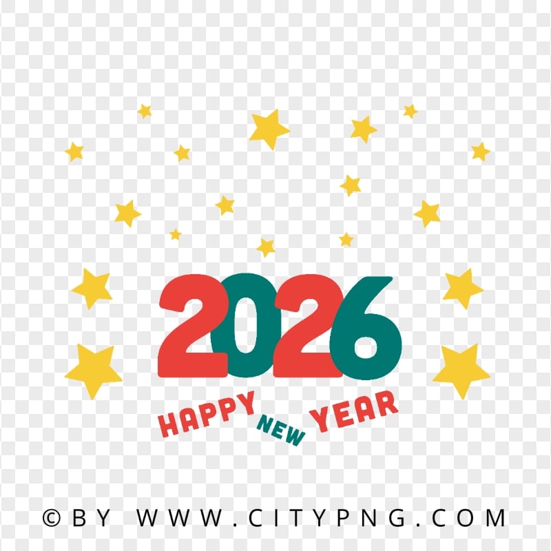 HD PNG Happy New Year 2026 Vector With Yellow Stars Citypng