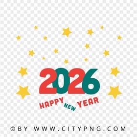 HD PNG Happy New Year 2026 Vector With Yellow Stars