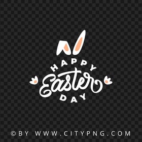 HD Happy Easter Day Orange Greeting with Bunny Ears PNG