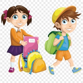 Girl And Boy Going To School Cartoon Characters PNG
