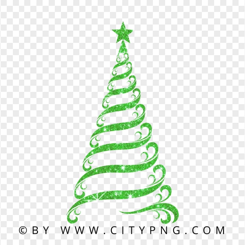 HD Beautiful Green Ribbon Line Glitter Christmas Tree PNG