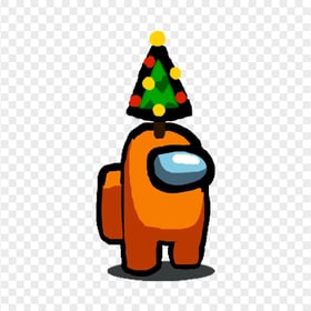 HD Among Us Orange Crewmate Character With Christmas Tree Hat PNG