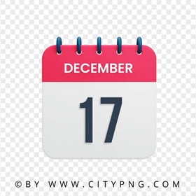 HD 17th December Date Red & White Calendar Icon PNG