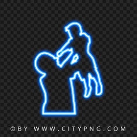 HD Father And Baby Blue Neon Silhouette PNG