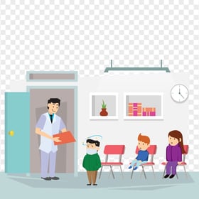 Sick Children Medical Office Doctor Illustration