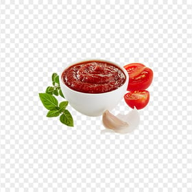 Red Sauce Bowl with Cherry Tomato and Garlic Transparent PNG