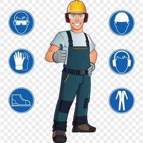 Worker Man Cartoon Signs PPE Protection Safety