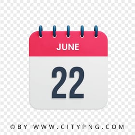 June 22th Date Red & White Calendar Icon HD PNG