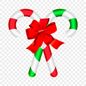 Two Crossed Candy Cane With Red Bow HD PNG