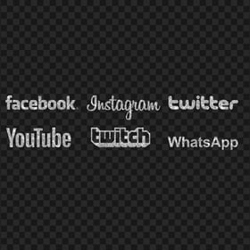 HD Fb Twitter IG Youtube Twitch Whatsapp Social Media Silver Glitter PNG