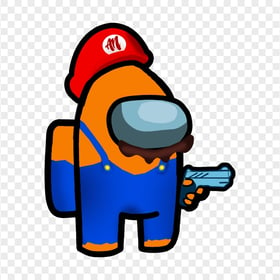 HD Super Mario Orange Among Us Crewmate Character Hold Gun PNG