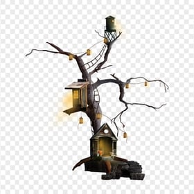 Transparent HD Scary Halloween Tree Branch House