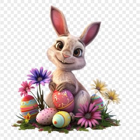 HD Lovely Rabbit with Colorful Eggs PNG