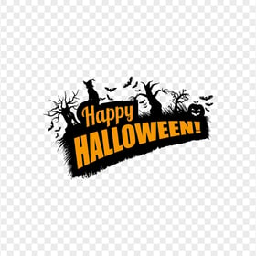 Happy Halloween Logo Witch Trees Pumpkins