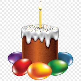 Birthday Cake With Candle & Eggs Cartoon Illustration