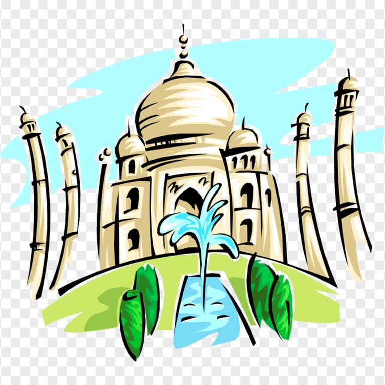 Cartoon Painting Taj Mahal Mosque India Icon