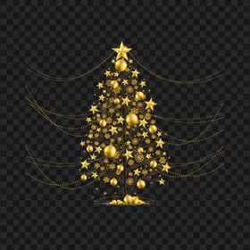 HD Gold Christmas Tree Decorated With Balls PNG