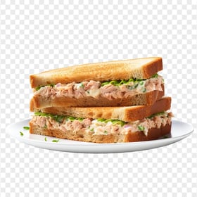 HD Fish Salad Sandwich Meal on White Dish Transparent PNG