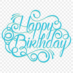 HD Blue Happy Birthday Calligraphy Text PNG