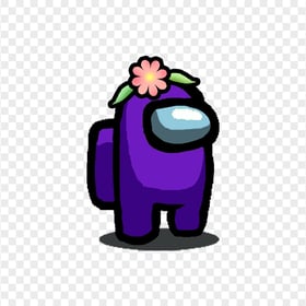 HD Purple Among Us Character With Flower Hat PNG
