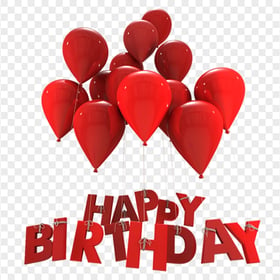 Red Happy Birthday Words With Flying Balloons PNG