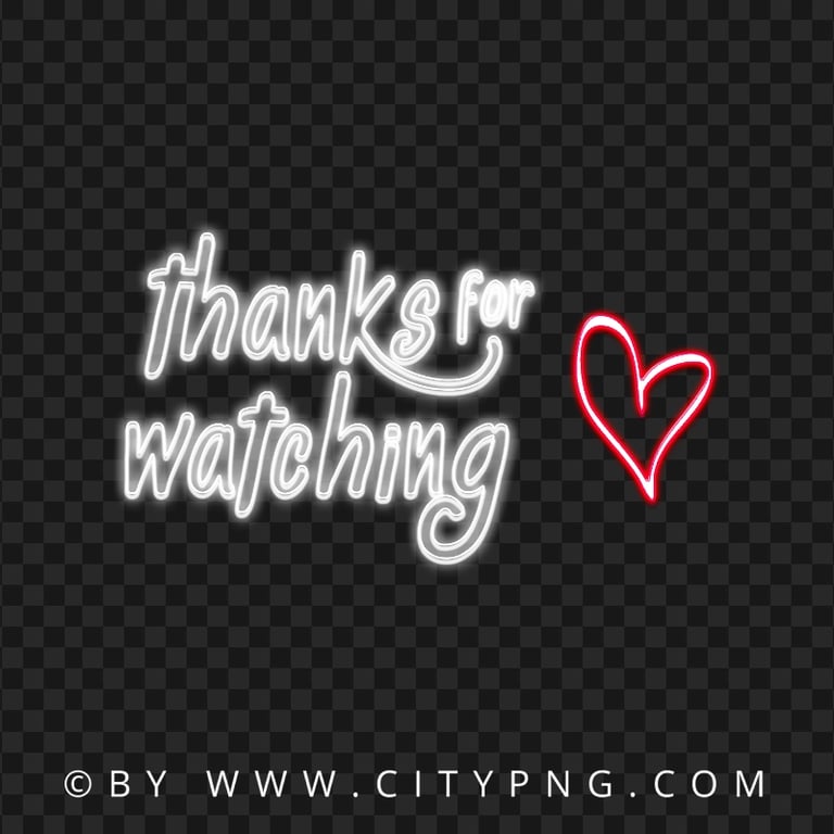 Neon Thanks For Watching With Heart Icon HD PNG
