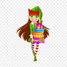 Cartoon Elf Girl Holding Gifts HD PNG