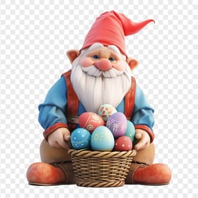 HD Easter Day Gnome With Colorful Eggs Basket Transparent PNG