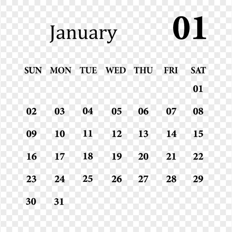 PNG January 2022 Black Calendar