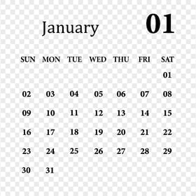 PNG January 2022 Black Calendar