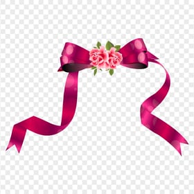 HD PNG Illustration Pink Ribbon Bow With Roses Flowers