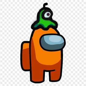 HD Orange Among Us Crewmate Character With Brain Slug Hat PNG