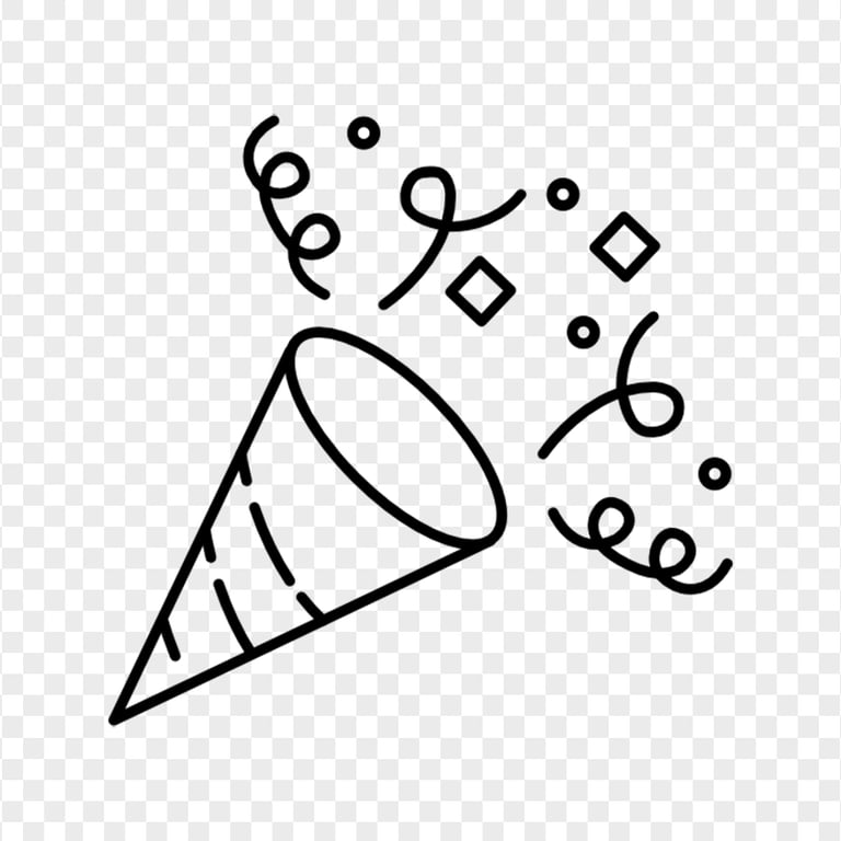 Confetti Cone Party New Year Black Outline Icon PNG